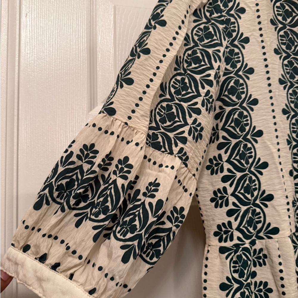 Fig and Flower Cream Dress with Green Floral Patterns Boho Size Large - Picture 4 of 7